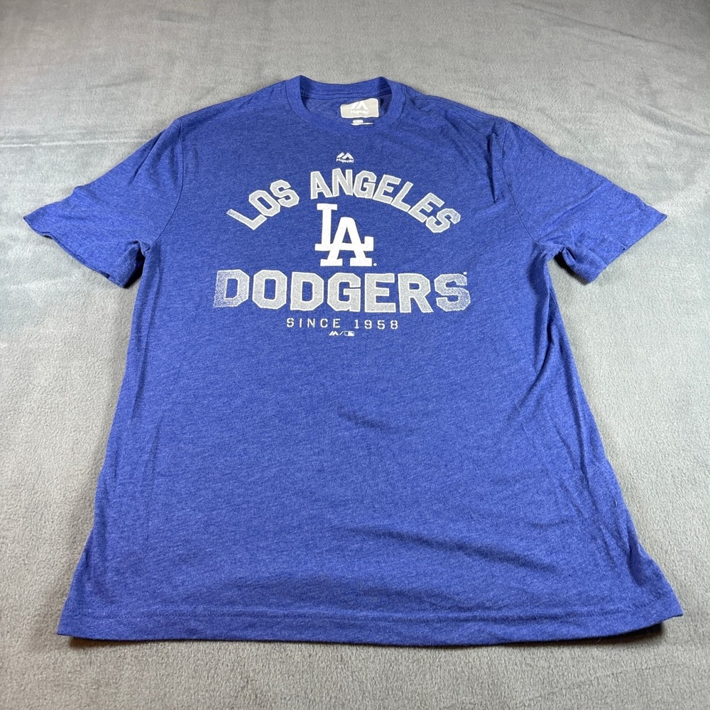 Majestic Los Angeles Dodgers Mens Blue Heather Graphic T-Shirt Size Medium MLB - Picture 2 of 5